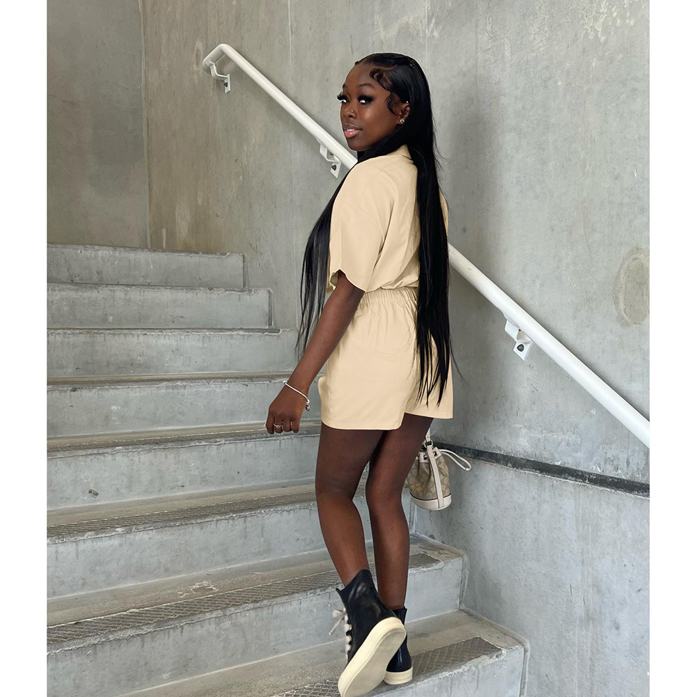 D88202 European and American women's clothing Amazon independent station summer new frock wind shake head buckle pocket short jumpsuit