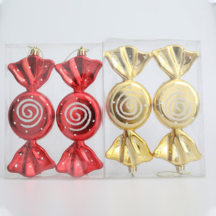 Cross-border Christmas Large Flat Candy Decorative Pendant Christmas Tree Hangers Electroplated Plastic Painted Candy Charm