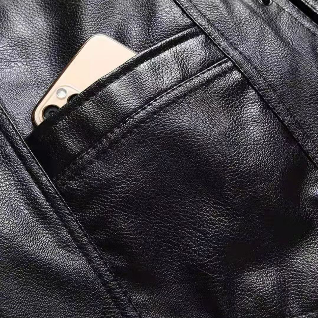 Autumn and Winter Middle-aged and Elderly Leather Vest Men's Warm Vest Fleece-lined Thickened Ma Jacket Loose Large-size Waistcoat for Dad