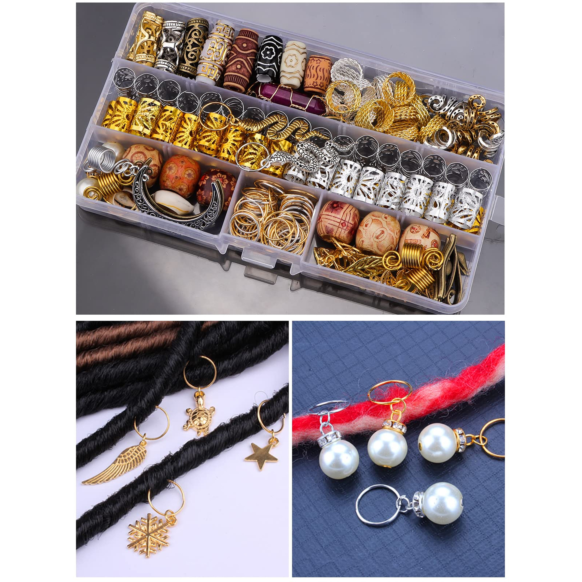 Wig dirty braid vintage hole beads crystal hair extension ring hair accessories suit DIY braid hair ring pendant decoration accessories