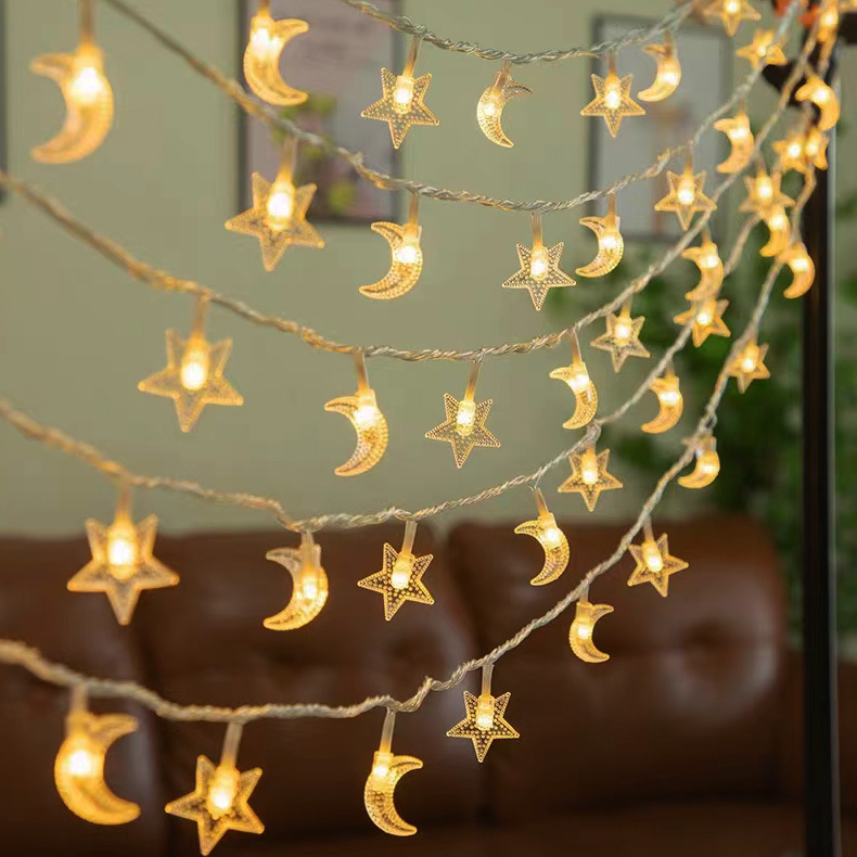 LED star light string flashing light starry string light wedding tapestry tent five-pointed star decorative light moon small colored light