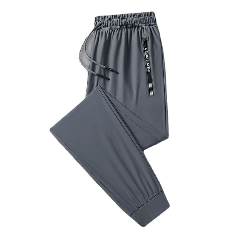 Summer Thin Ice Silk Pants Men's Sports Pants Loose Casual Ultra-thin Air Conditioning Quick-drying Youth Large Size Casual Men's Pants