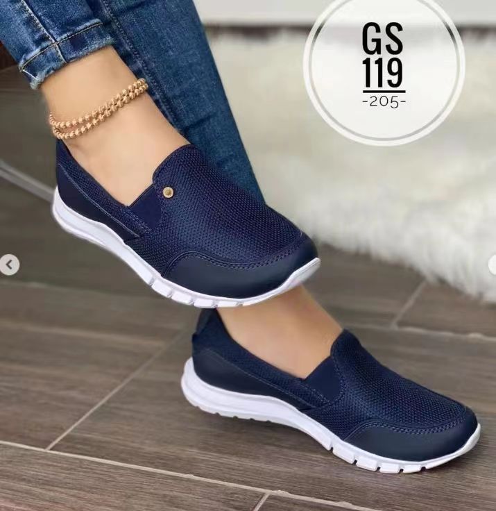 Cross-border Large Size 2023 Summer European and American Mesh Cover Foot Fashion Casual Travel Shoes Women's Slip-on Lazy Shoes