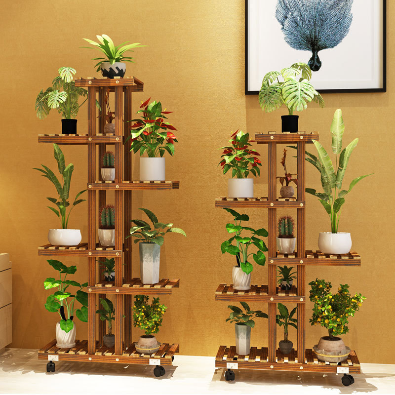 Balcony Flower Shelf Multi-layer Storage Rack Household Indoor Fleshy Floor Flower Pot Rack Solid Wood Living Room Decoration Space-saving