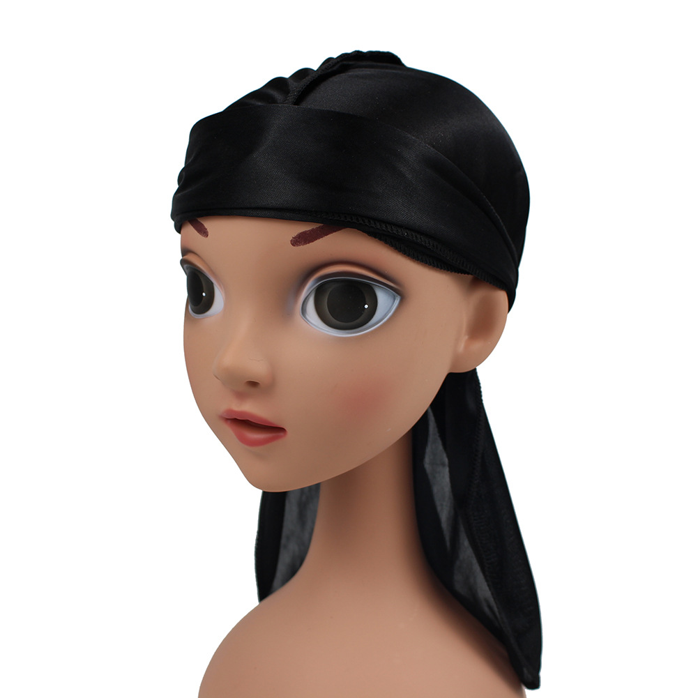 Cross-border Hot Selling Kids Imitation Silk Long Tail Headwear Cap Pirate Cap Elastic Toe Cap Durag