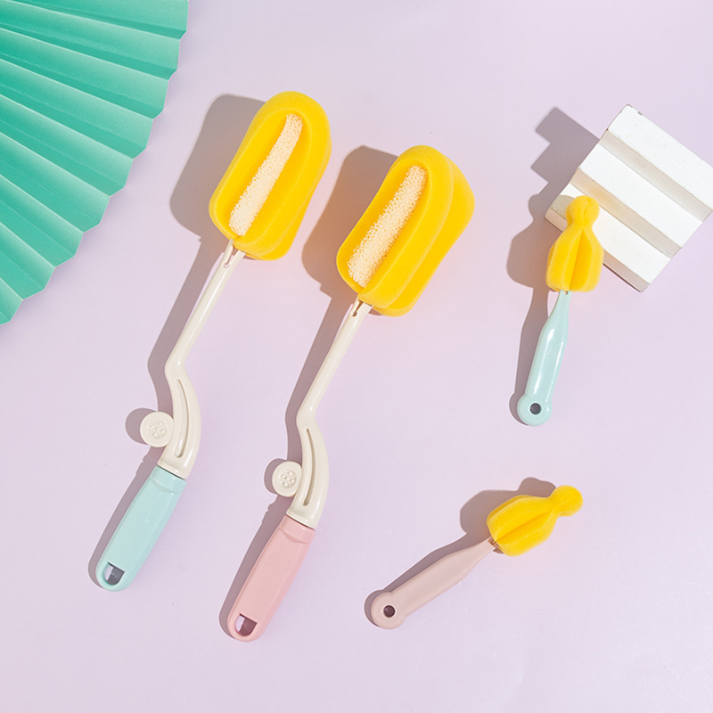 Two optional two-in-one milk bottle brush, two-purpose brush, 360-degree rotating sponge milk bottle brush