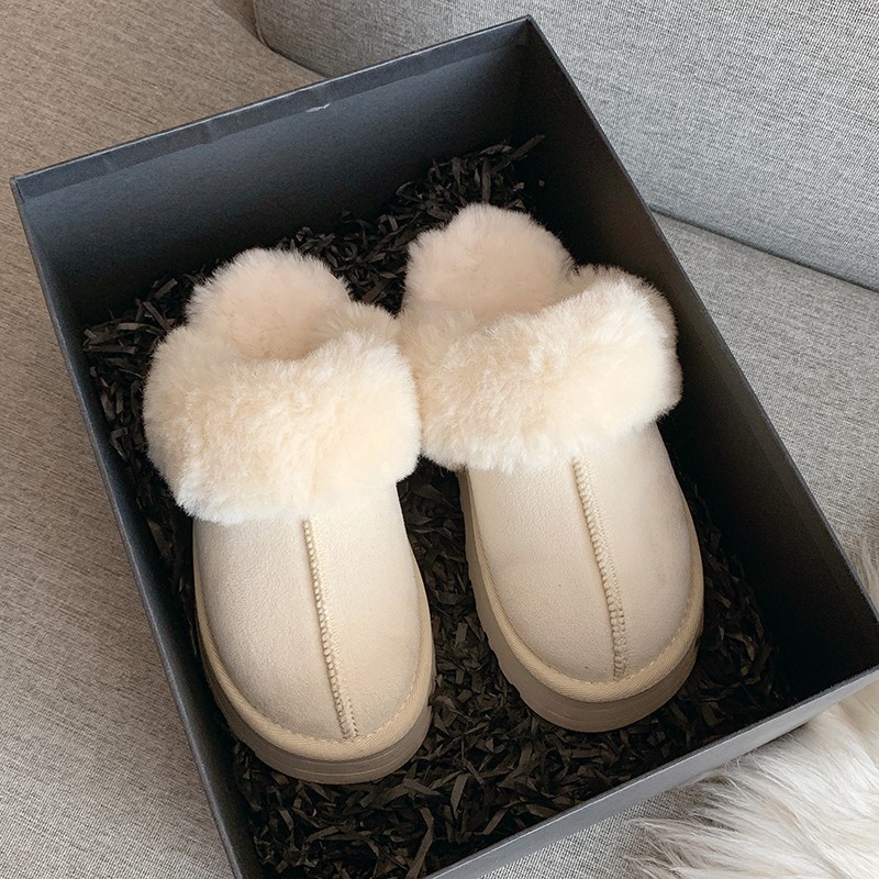 Baotou Mao Mao slippers women's outer wear 2022 new fur one thick-soled household shoes non-slip flat cotton-padded shoes_voghion.com
