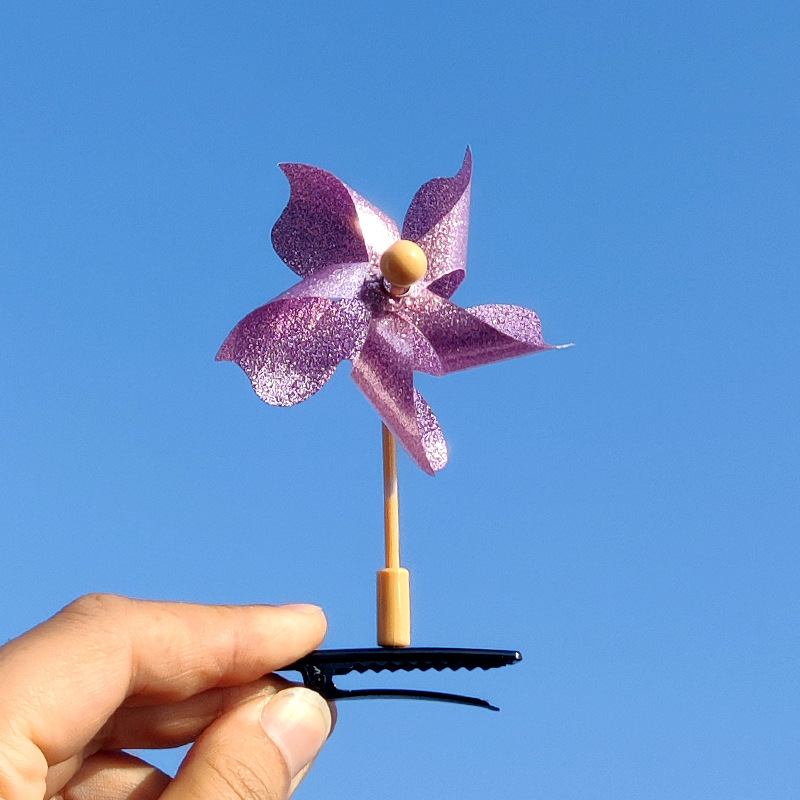 Factory direct windmill hairpin laser bright powder small hairpin children's headwear wholesale student travel gift small clip