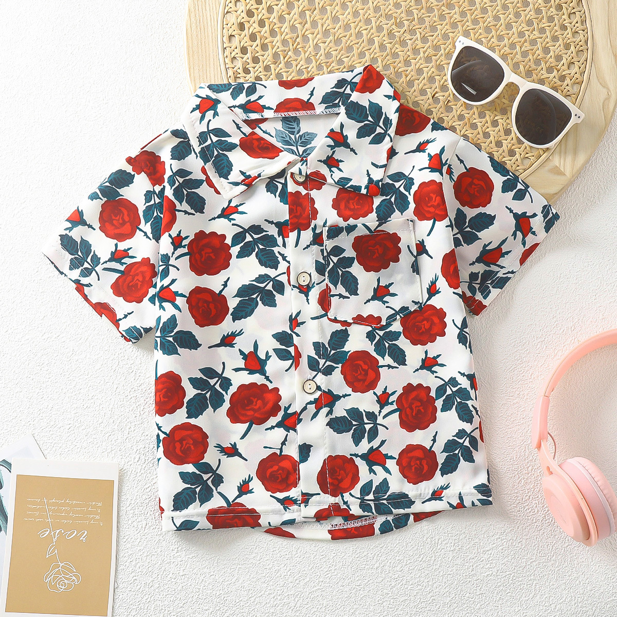 Children's shirt boys' and girls' lapel shirt summer baby short sleeve South Korea floral shirt doll shirt wholesale