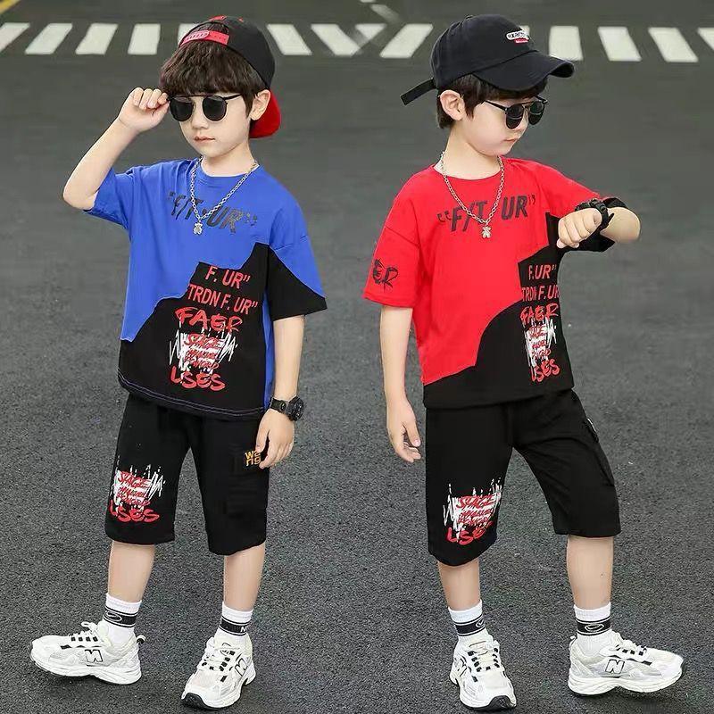 Children's Clothing Boys' Summer Suit 2023 New Arrival Korean Style Children's Summer Short-Sleeved Stylish Boys Handsome Trendy