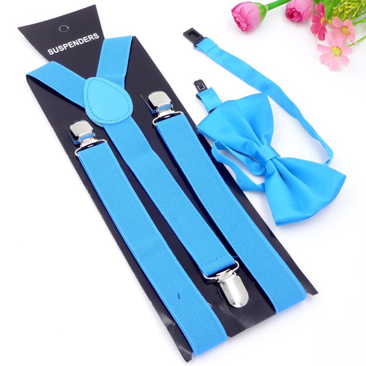 Factory direct spot children's solid color strap clip + bow tie set kindergarten performance suspenders