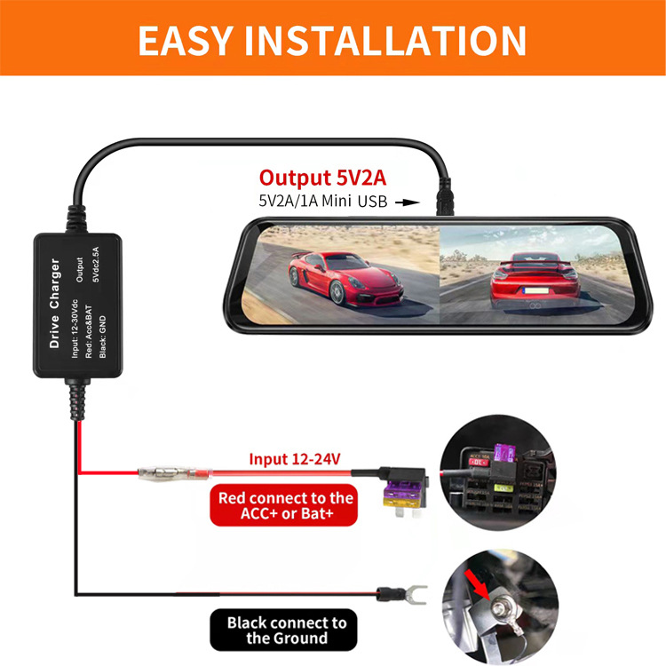 Cross-border car ACC take electrical step-down line 12V24V to 5V recorder step-down line low voltage protection power line