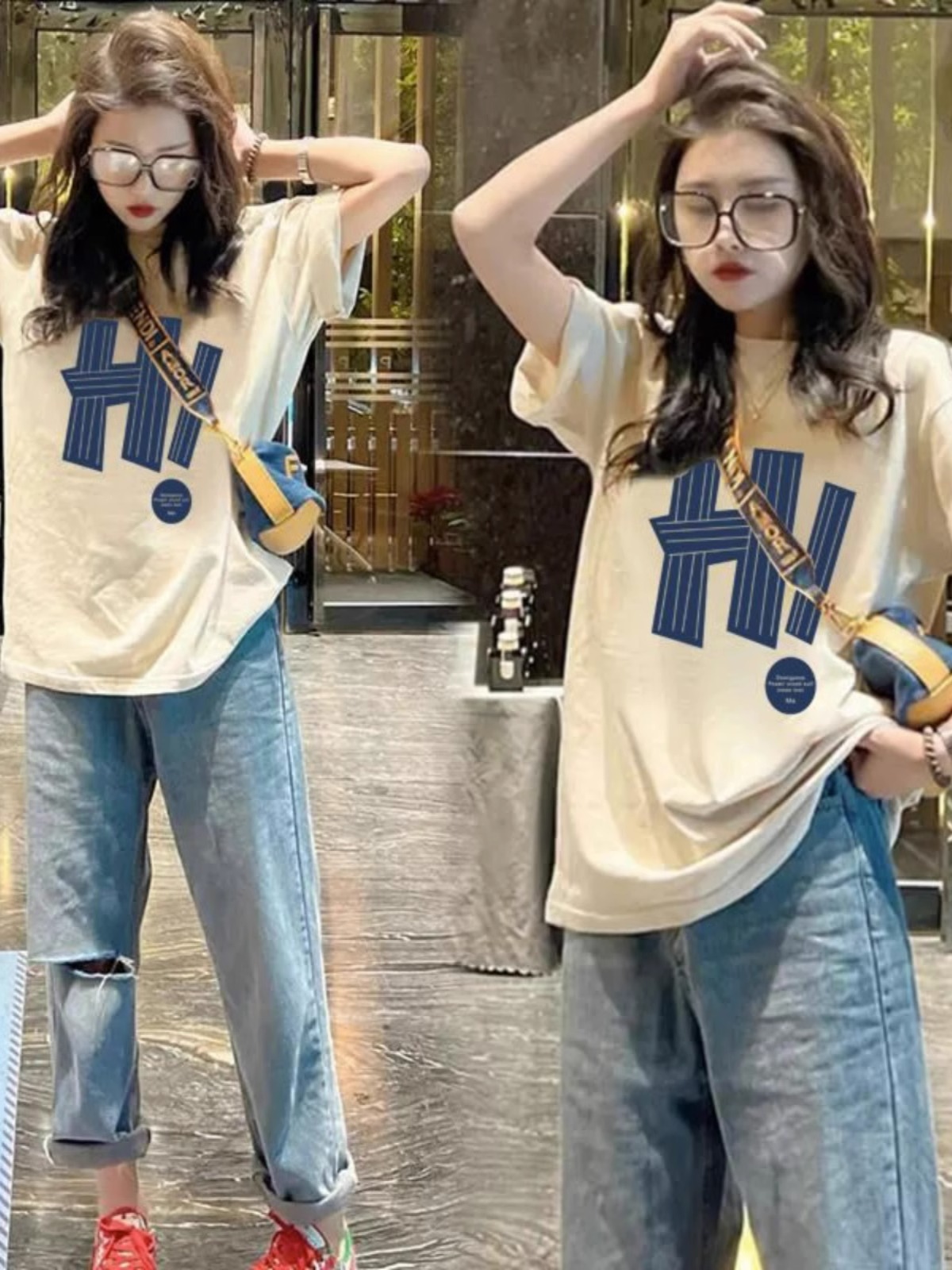 2024 New Arrival All-Match Letter Printed Short-Sleeved T-Shirt Women's Summer Loose Korean Fashionable oversize Round Neck Top