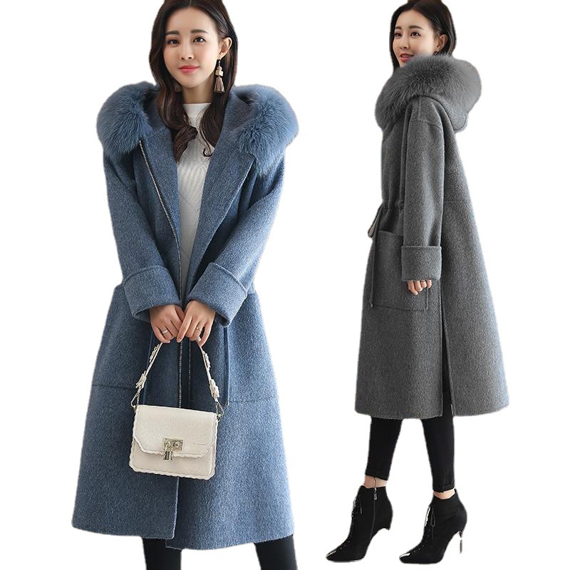 2022 Autumn and Winter New Cross-border Explosive Single Thickened Woolen Women's Coat Long Amazon Woolen Collar Coat wish