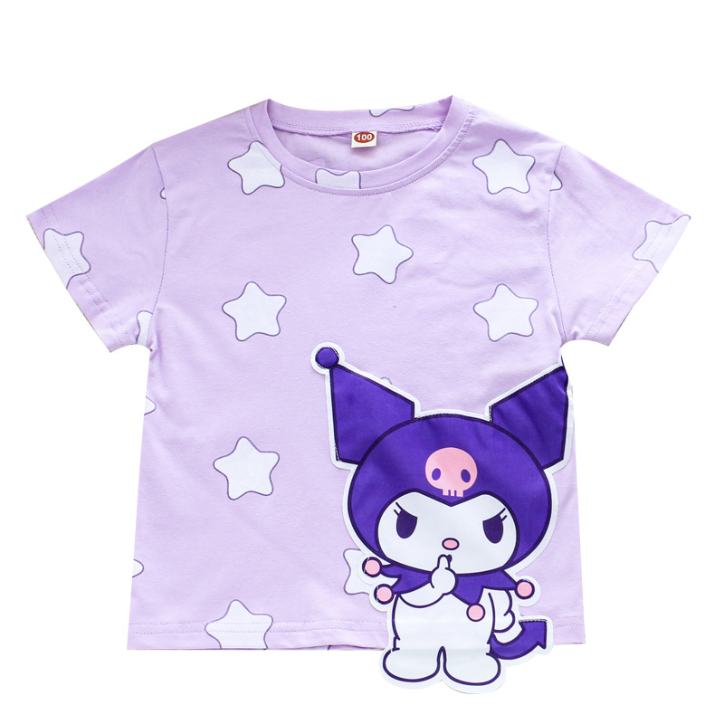2024 children's clothing summer new girls' short-sleeved printed T-shirt cartoon cotton bottoming shirt top factory one-piece delivery