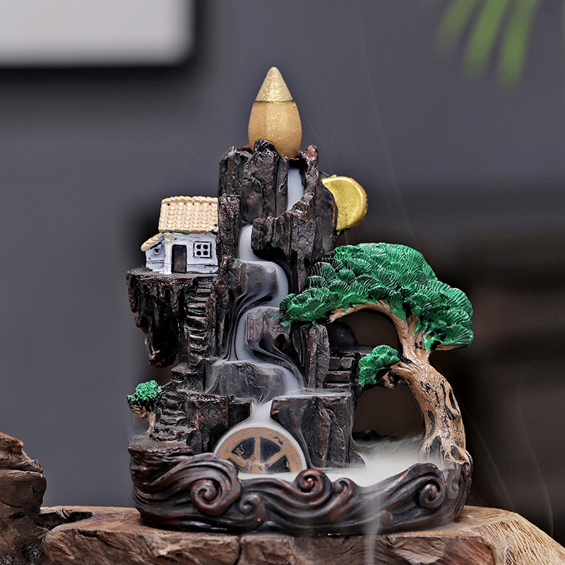 Creative resin backflow incense burner hallway decoration fish tank landscape flowing cloud rockery decoration backflow incense burner household sandalwood