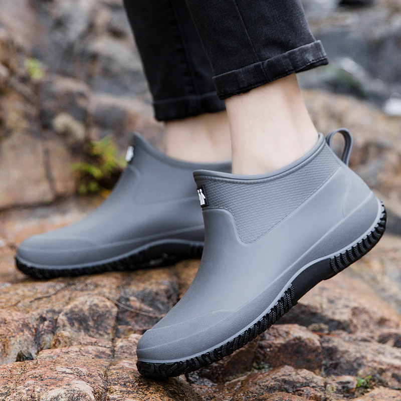 Fashion short rain boots Men's Four Seasons work shoes low-top non-slip kitchen shoes wear-resistant rubber shoes fishing shoes waterproof shoes women
