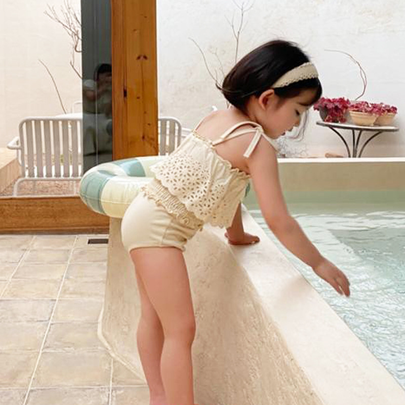 Summer New South Korea Ins Girls Piece Swimsuit Hollow Lace Strap Baby Sling Swimsuit