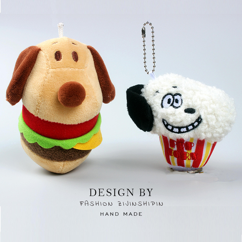 New cute hamburger dog plush pendant popcorn puppy keychain backpack ornaments small gift factory wholesale