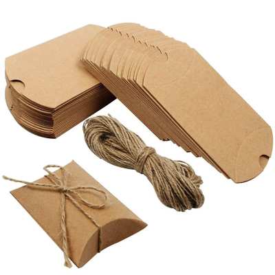 Factory spot Kraft paper pillow box cross-border candy box with hemp rope cattle card White card black card packaging box