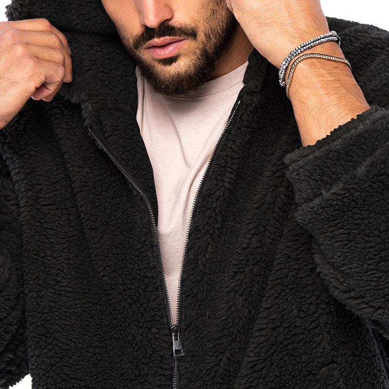 Independent station cross-border 2023 men's winter New fleece-lined thickened warm hooded zipper casual jacket for men