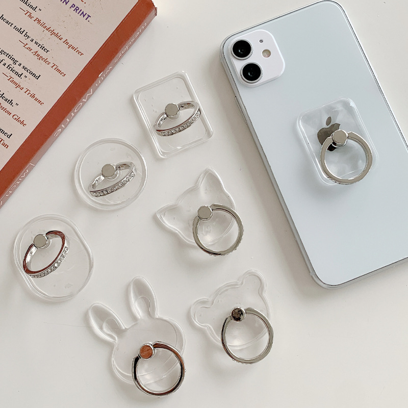 PC acrylic diamond ring transparent ring buckle crystal ring buckle holder transparent metal ring buckle mobile phone holder
