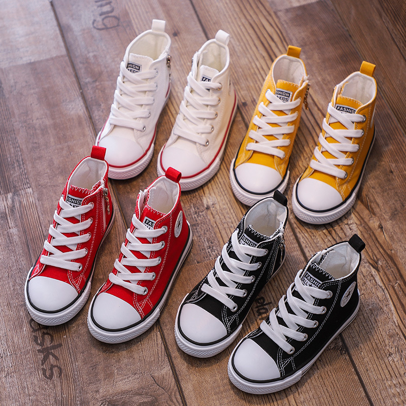 Children's Canvas Shoes Girls' High-top Sneakers 2023 Spring and Autumn New Boys' Autumn New Middle and Large Children's Cloth Shoes Trendy