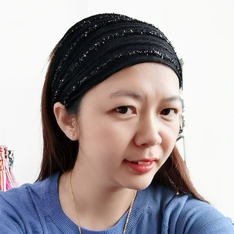 Korean Striped Wide-brimmed Hair Band Turban Fashion Shiny Headband White Hair Headwear Elegant Fabric Hair Band Hair Set for Women