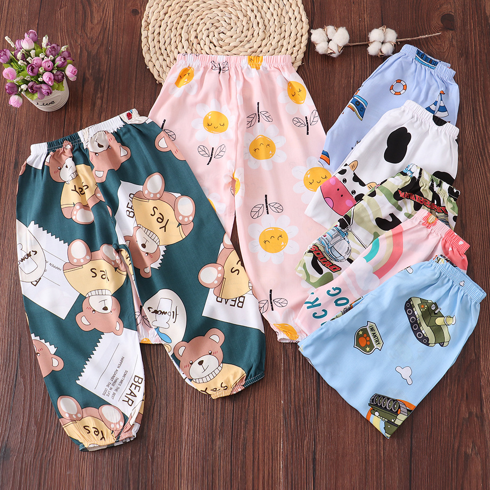 Anti-mosquito pants children's summer children's anti-mosquito pants thin men's and women's small children's cotton pants artificial cotton air conditioning home pants
