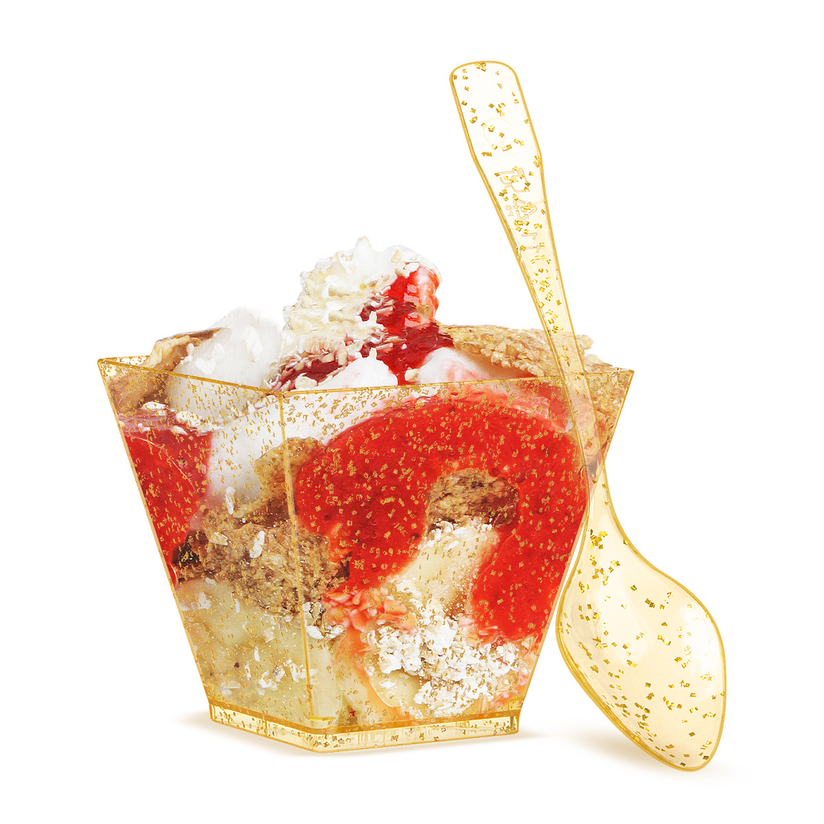 Cross-border Amazon Independent Station 60ml Gold Point Square Trapezoidal Dessert Jelly Milkshake Cup Plus 9.5cm Spoon suit