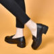 Round toe slip-on loafers women's 2023 first layer cowhide metal buckle chunky heel single-layer shoes small leather shoes physical exclusive