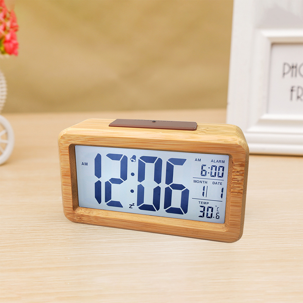 Creative electronic clock simple solid wood alarm clock fashion electronic gift smart clock student sleeping wooden luminous clock