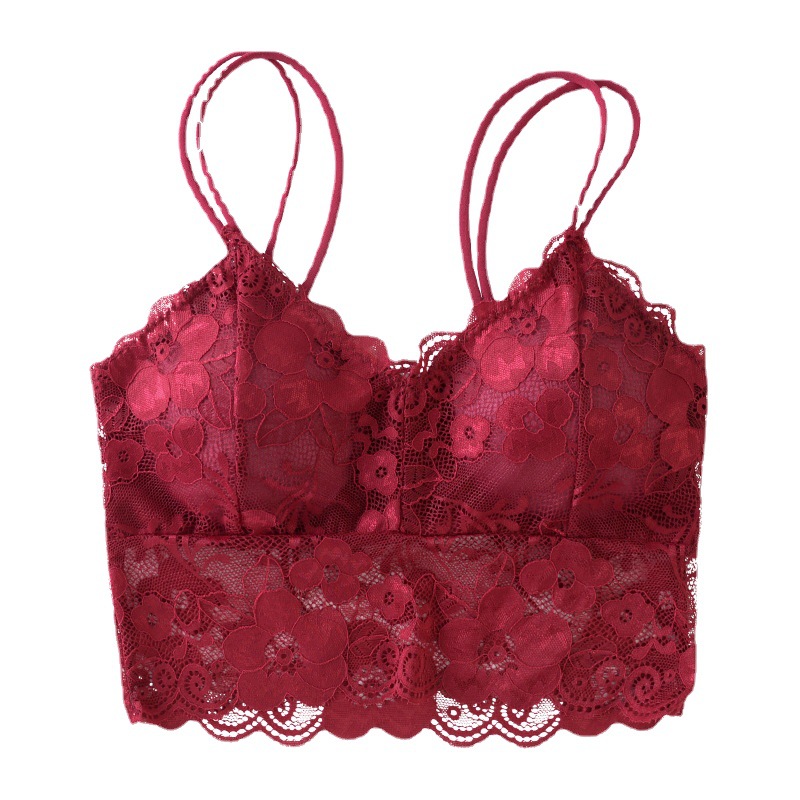 Cross-border Explosions Sunflower Lace Beautiful Back Double Sling Wrapped Chest Girl's No Steel Ring Gathering Sexy Vest Underwear for Women