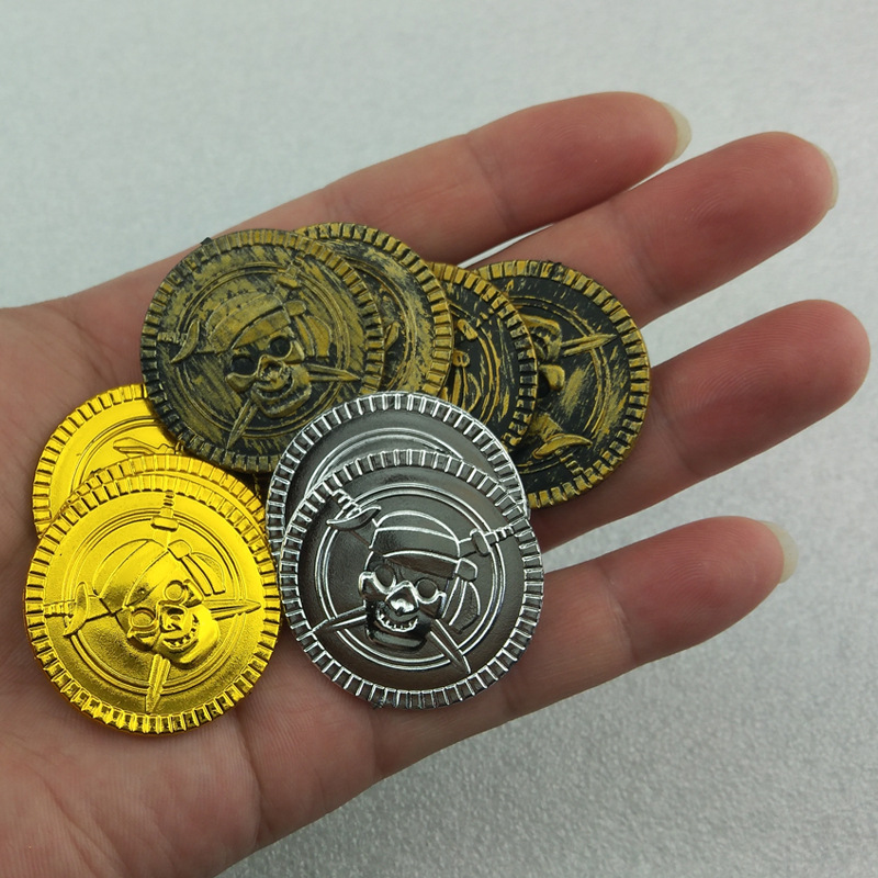 塑料金币 海盗金币玩具配件金币仿真金币假金币 道具金币抽奖金币