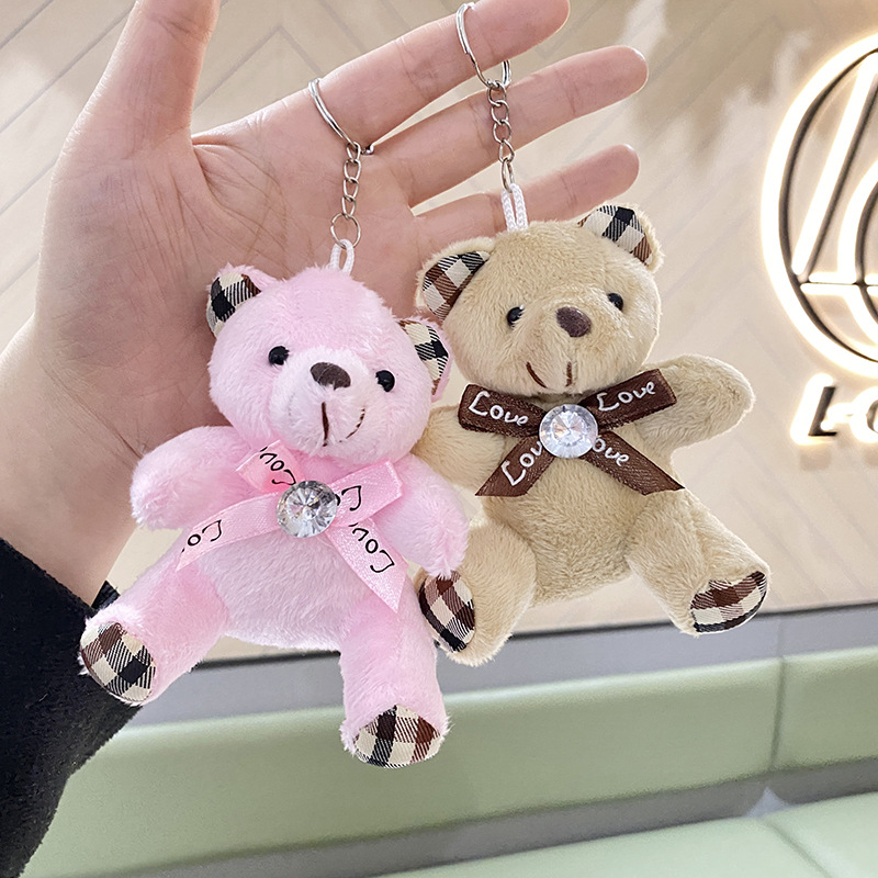 Diamond Plaid Tie Bear Doll Toy Backpack Keychain Pendant Plush Doll Pendant Cartoon School Bag Accessories