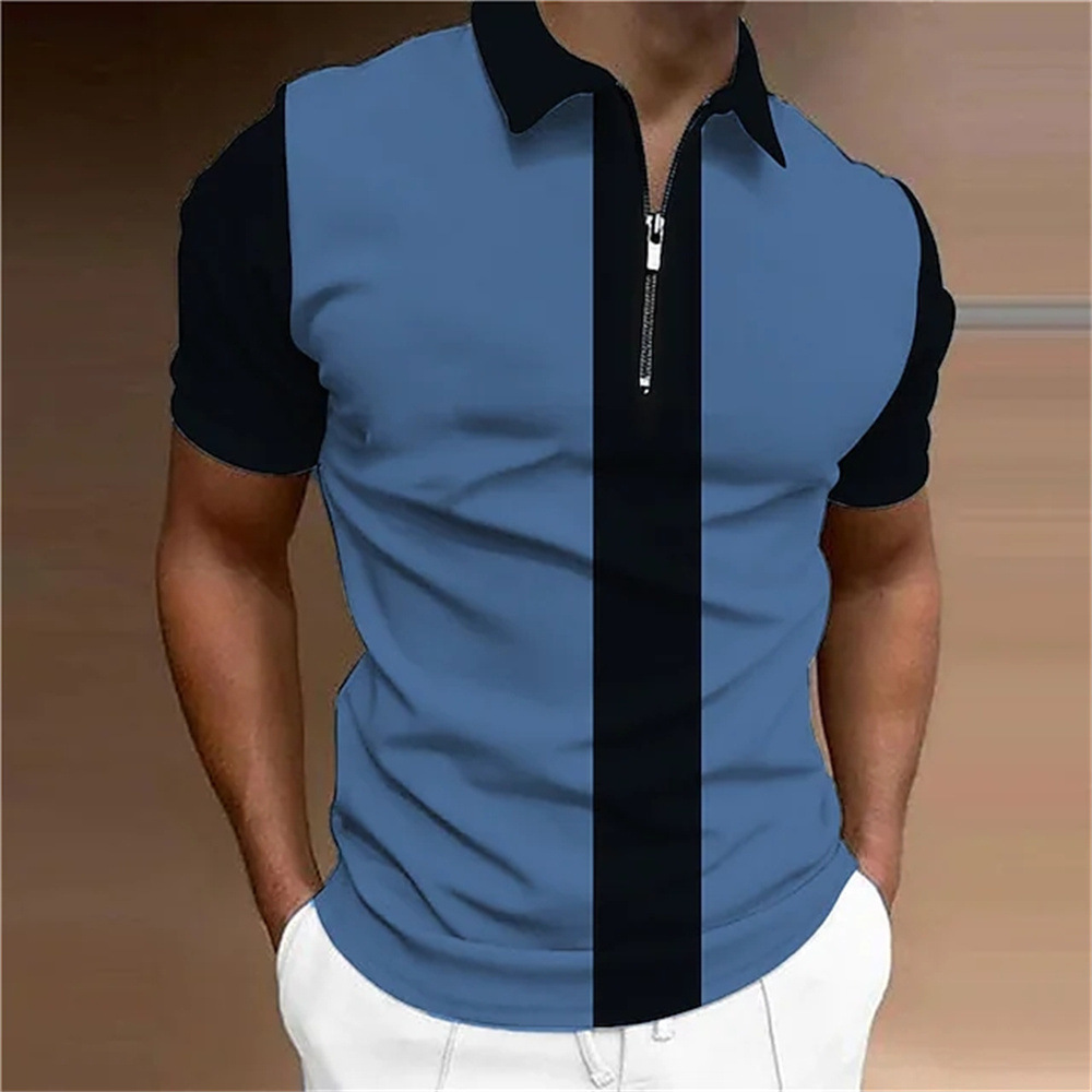 T-shirt Man Collar Men's Tops Polo Golf Striped 3D Print Clo