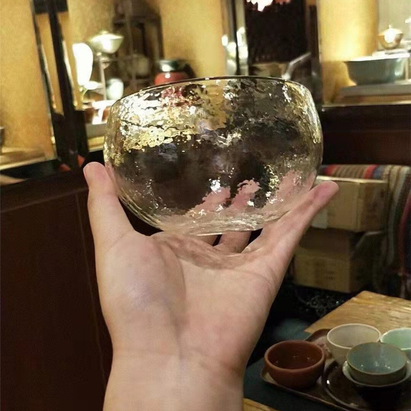 Glass tea bowl fine grain round bowl tea wash male cup spot supply tea bowl set Zen bowl large tea bowl dry
