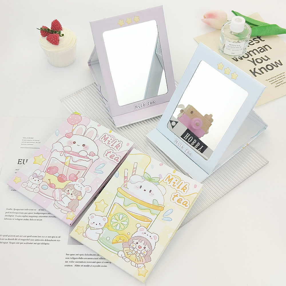 New portable cute cartoon folding paper mirror student dormitory creative dressing table three-dimensional makeup mirror wholesale