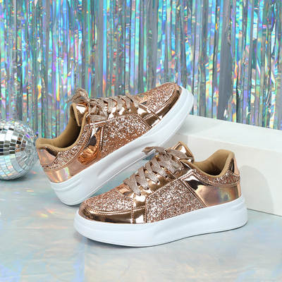 Thick-soled sequined trendy fashionable sneakers height increasing casual sneaker breathable lightweight outdoor flat shoes couple trendy shoes