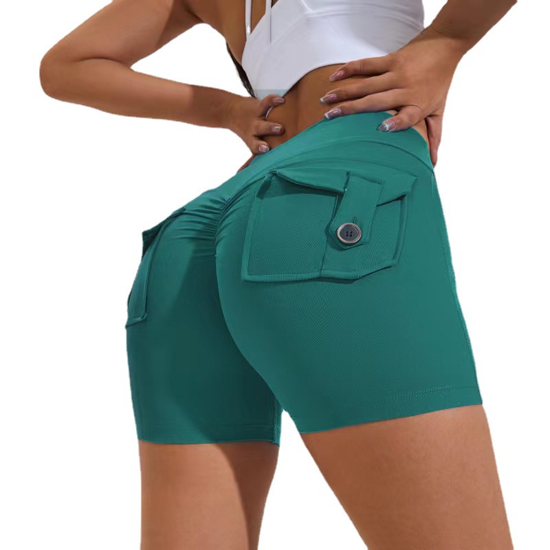 European and American High Waist Hip Pocket Yoga Pants Naked Three-point Shorts Sexy Peach Hip Chrysanthemum Fitness Leggings for Women