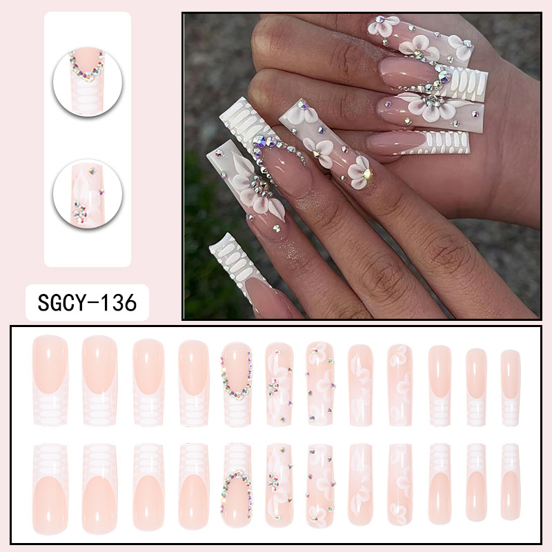 European and American bridal wear French flower wearable nail stickers snake pattern crocodile pattern fake nails finished products wholesale