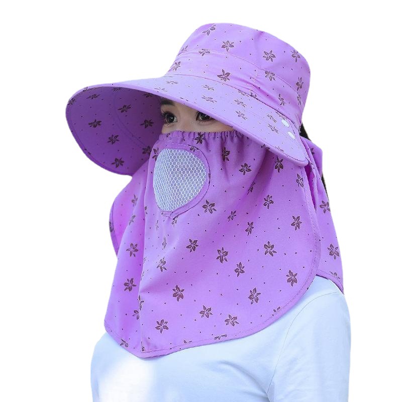 Sun Hat Women's Sunscreen Face-Covering Anti-Ultraviolet Big Brim Tea-Picking Hat Neck Riding Hat Women's Summer Cool Hat Wholesale