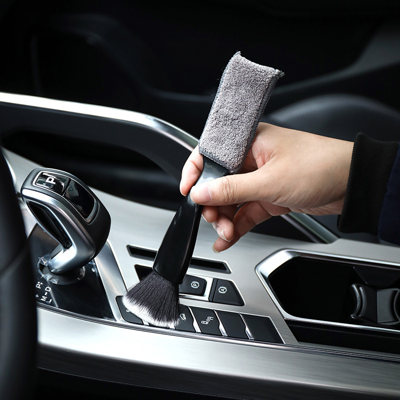 Cross-border hot-selling car interior cleaning brush air conditioner air outlet dust cleaning double-headed brush interior soft hair detail brush