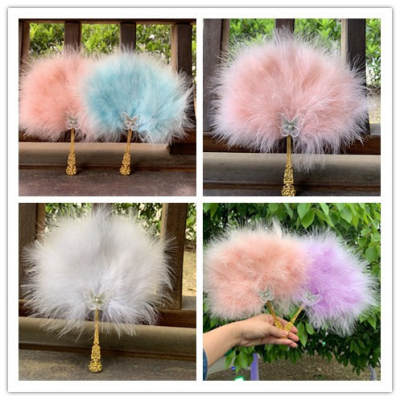 Ancient Style Fairy Feather Fan Hanfu Accessories Stage Performance Dance Fan Children's Photography Creative Group Fan Handheld Fan