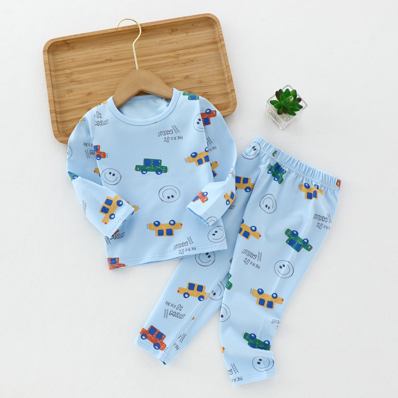 Lycra Underwear Spring and Autumn New 95 Cotton Boneless Children's Autumn Clothes Autumn Trousers Base Children's Clothing Pajamas Home Clothes Set