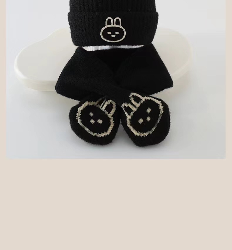 Gorro de bebé de invierno, bonito gorro de lana de conejo de estilo coreano para niños y niñas, gorro de punto para bebé de otoño e invierno, traje con bufanda_voghion.com