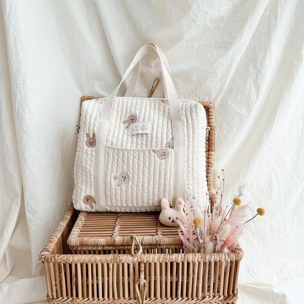Korea ins2021 New Zipper Embroidered Yan Cotton Mummy Bag Baby Trolley Hanging Bag Diaper Bag