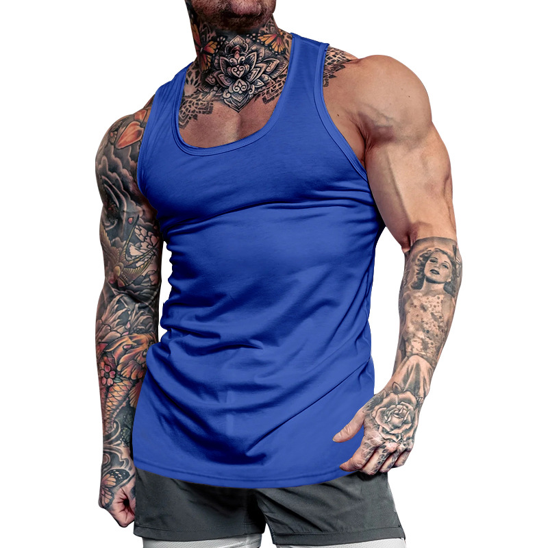Cross-border Foreign Trade Men's Deep Dig Bodybuilding Fitness Vest Solid Color Summer Comprehensive Training Sports Base Undershirt