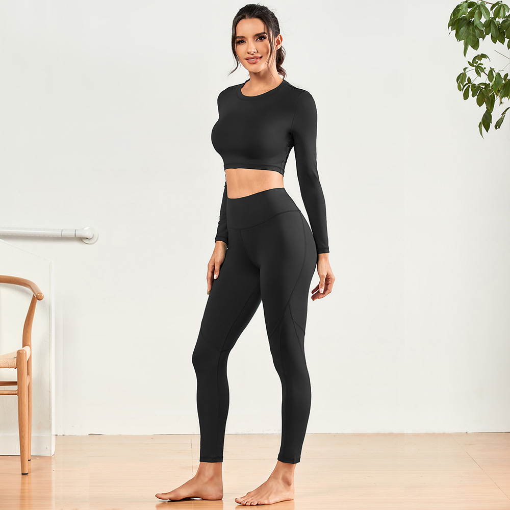 European and American running fitness two-piece foreign trade tight stretch yoga pants sports long-sleeved top yoga clothes suit women