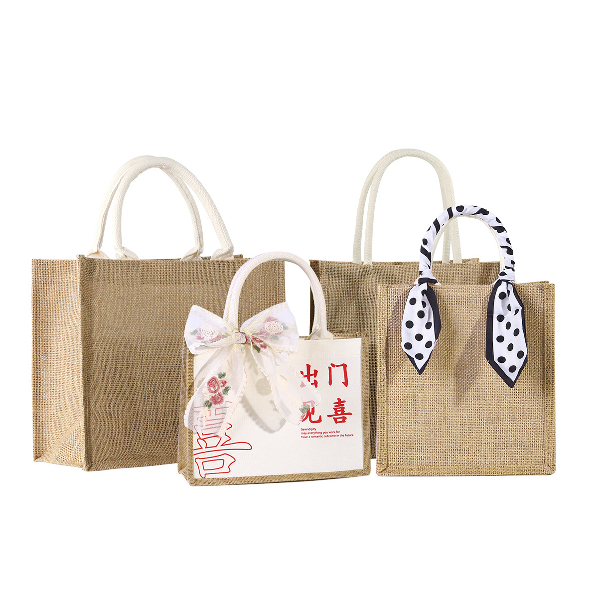 Linen bag custom go out to see happiness linen bag hand-painted linen bag non-printed same style jute bag